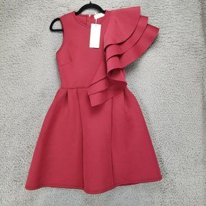 Uhnice Dress Womens Small Red Ruffle One Shoulder Back Zip Cocktail NWT